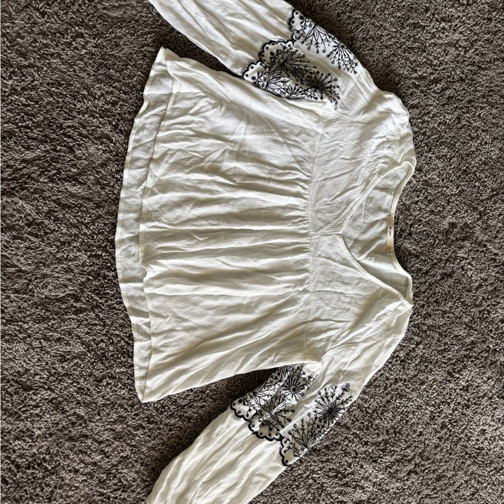 White Blouse with Black Embroidery